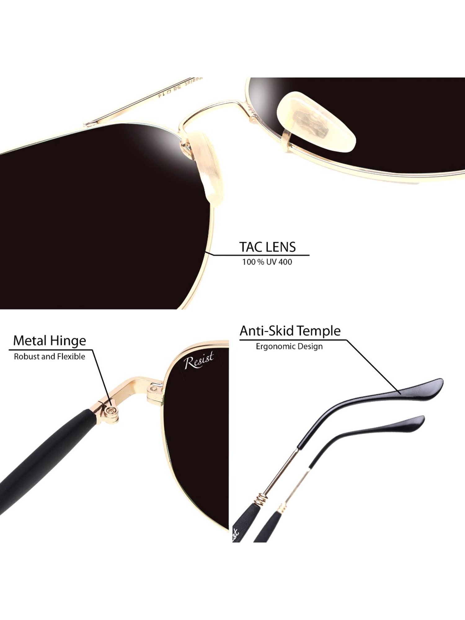 Resist Eyewear Black Aviator Unisex Sunglasses