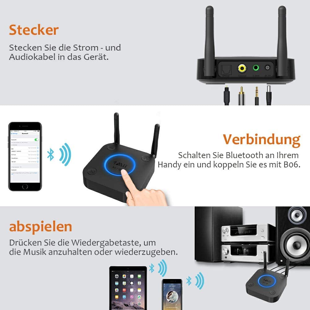 1Mii B06Pro Long Range Bluetooth Receiver, HiFi Wireless Audio Adapter, Bluetooth 5.0 Receiver with 3D Surround aptX Low Latency Optical RCA AUX 3.5mm Coaxial for Home Stereo System