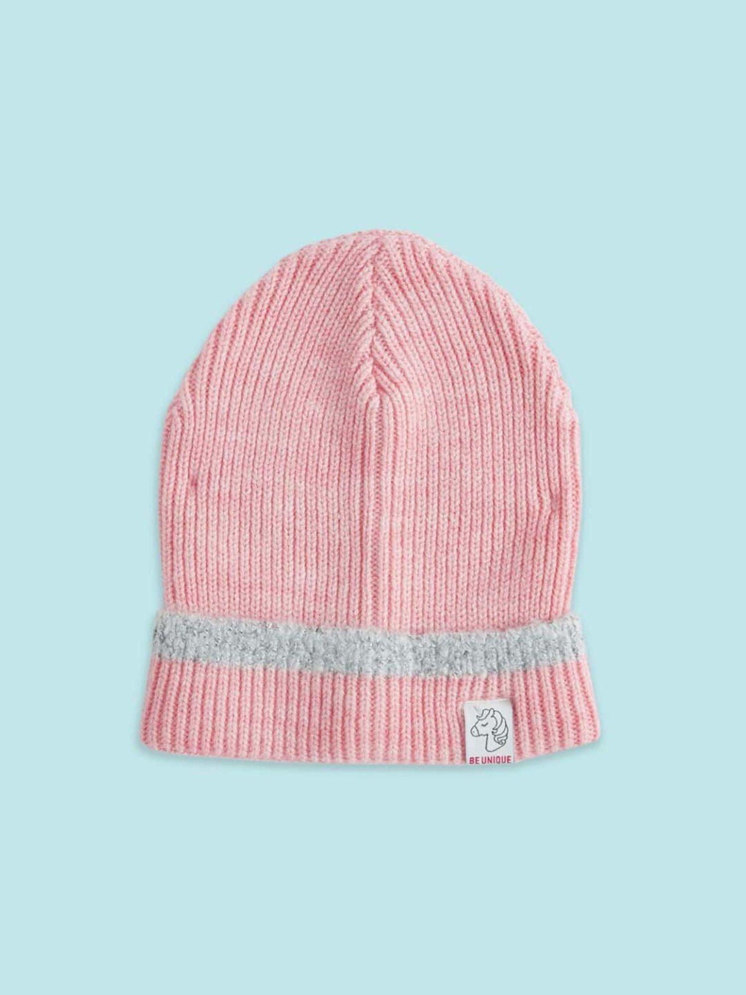 Pantaloons Junior Kids Pink Self Pattern Cap with Muffler