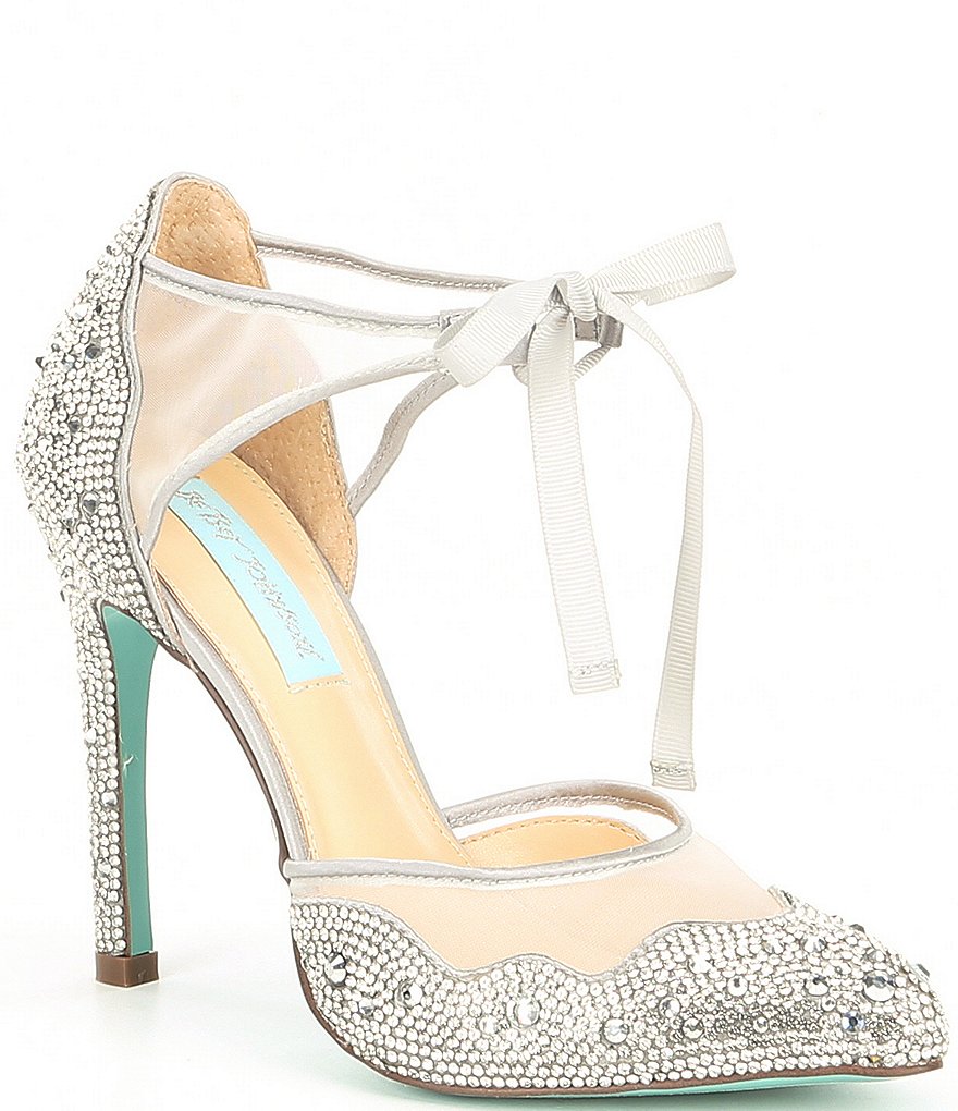 Blue by Betsey Johnson Iris Satin Rhinestone Stiletto Pumps