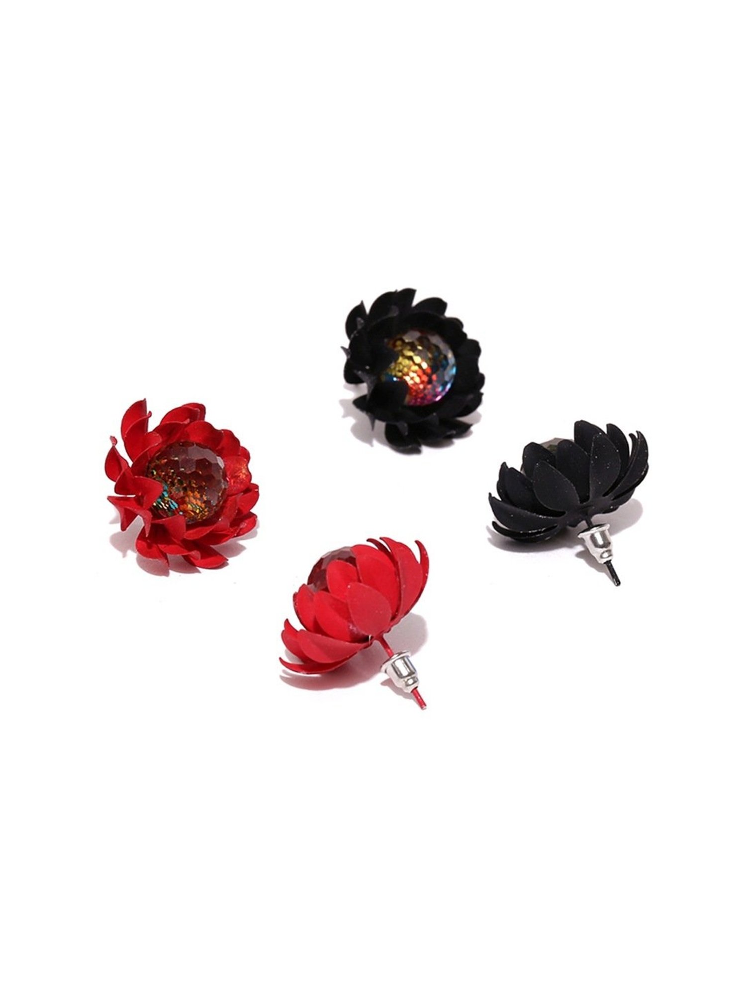 YouBella Silver Multi Stud Earrings for Women - Set of 4