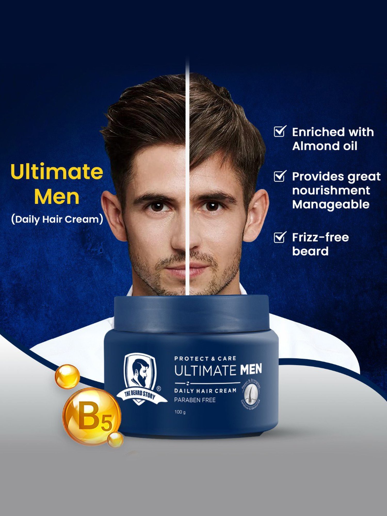 The Beard Story Protect & Care Ultimate Men Daily Hair Cream - 100 gm