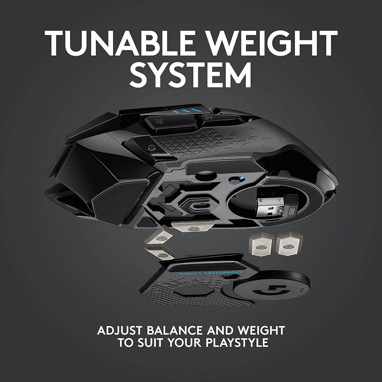 Logitech G502 Lightspeed Wireless Gaming Mouse with HERO 25K Sensor, PowerPlay Compatible, Tunable Weights and Lightsync RGB - Black