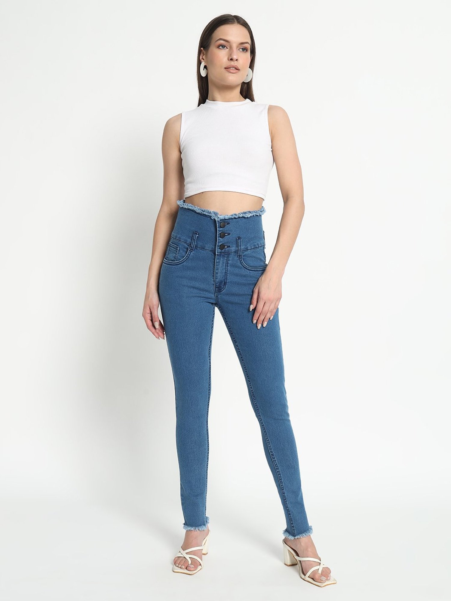 Angelfab Blue Cotton Skinny Fit High Rise Jeans