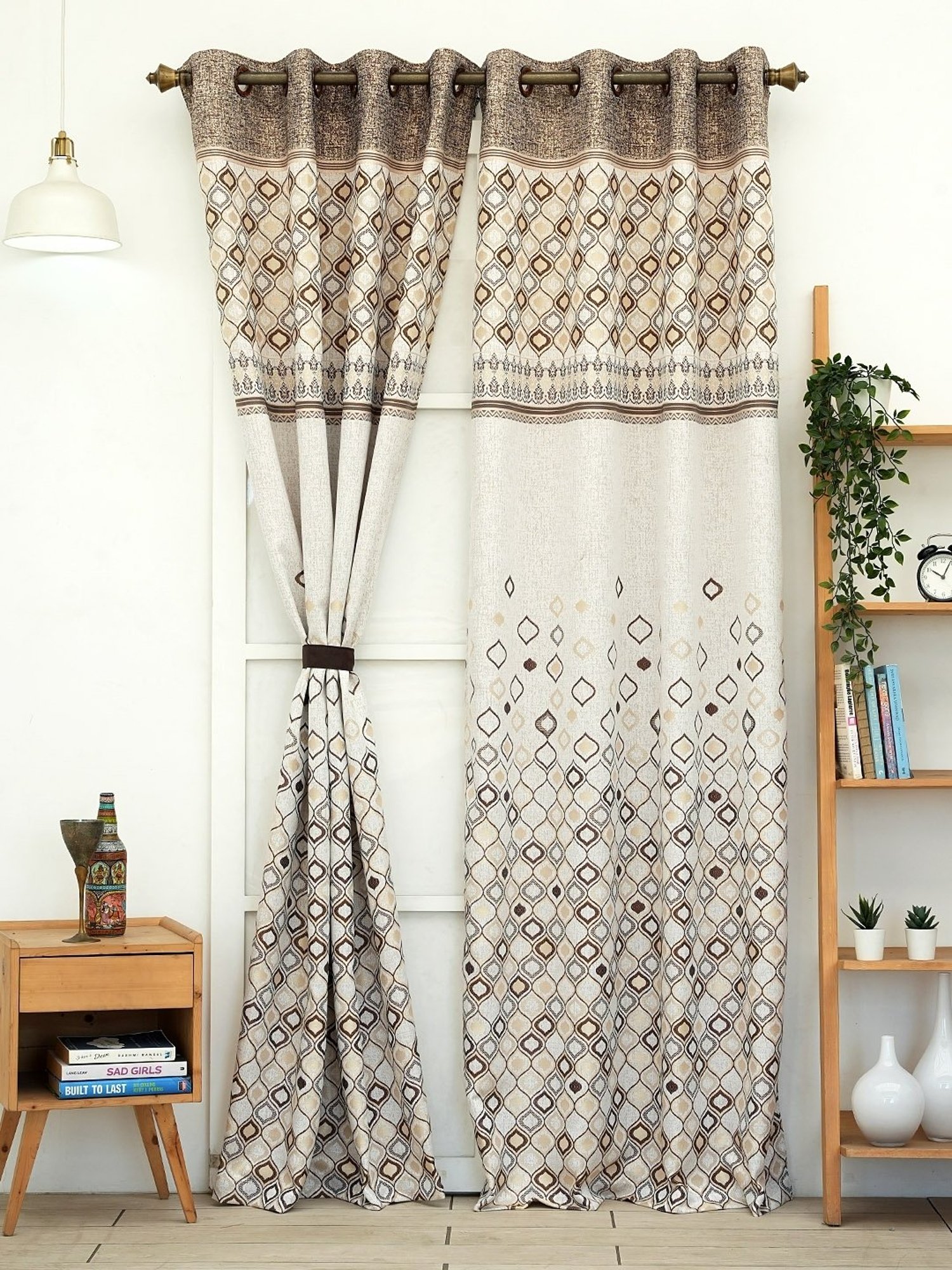 Ariana Diya Panel Brown Damask Polyester 5 ft Window Curtain