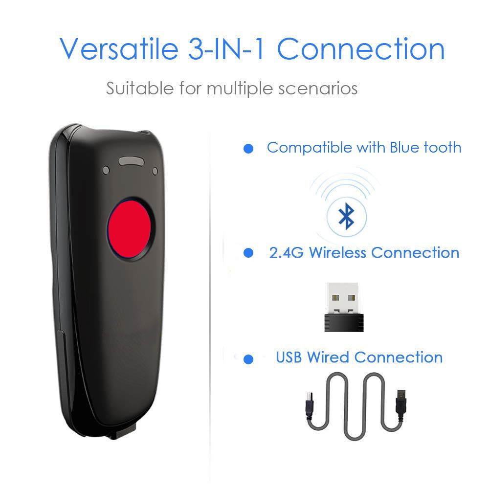 3-in-1 Wired & Bluetooth & 2.4G Wireless Barcode Scanner USB 1D Mini Portable Handheld CCD Bar Code Reader For Computer Tablet Smartphone Compatible with Windows Mac Linux Android IOS for Store Superm