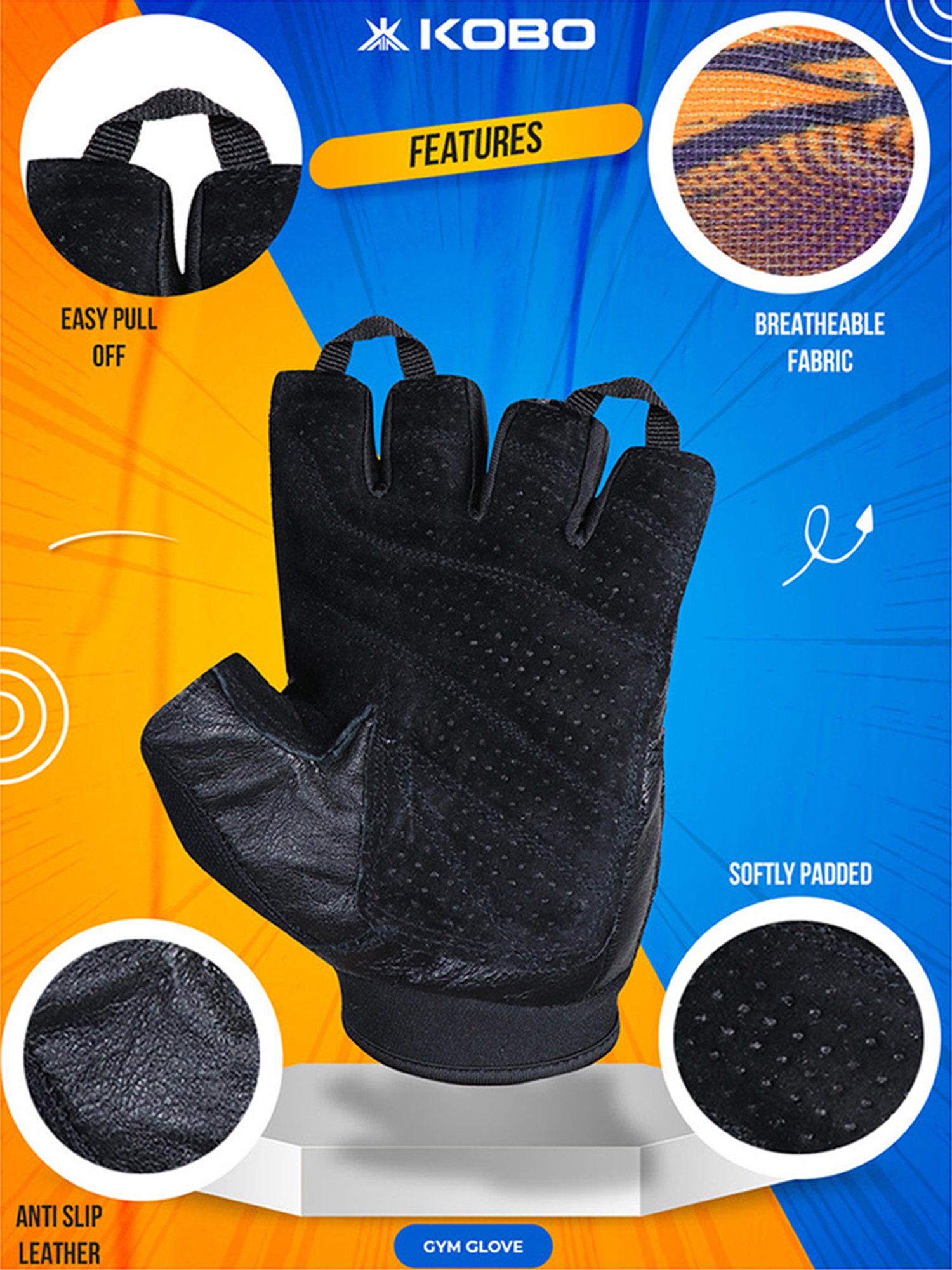 Kobo Weight Lifting Gym Gloves (Orange) Size - M