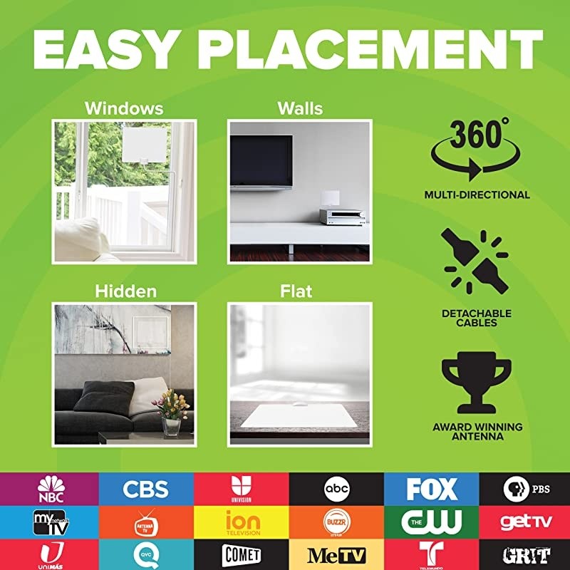 Leaf 50 Indoor Hdtv Antenna Amplified 60 Mile Range Original PaperThin Reversible Paintable 4KReady 16 Foot Detachable Cable Premium Materials for Performance Usa Made MH110599