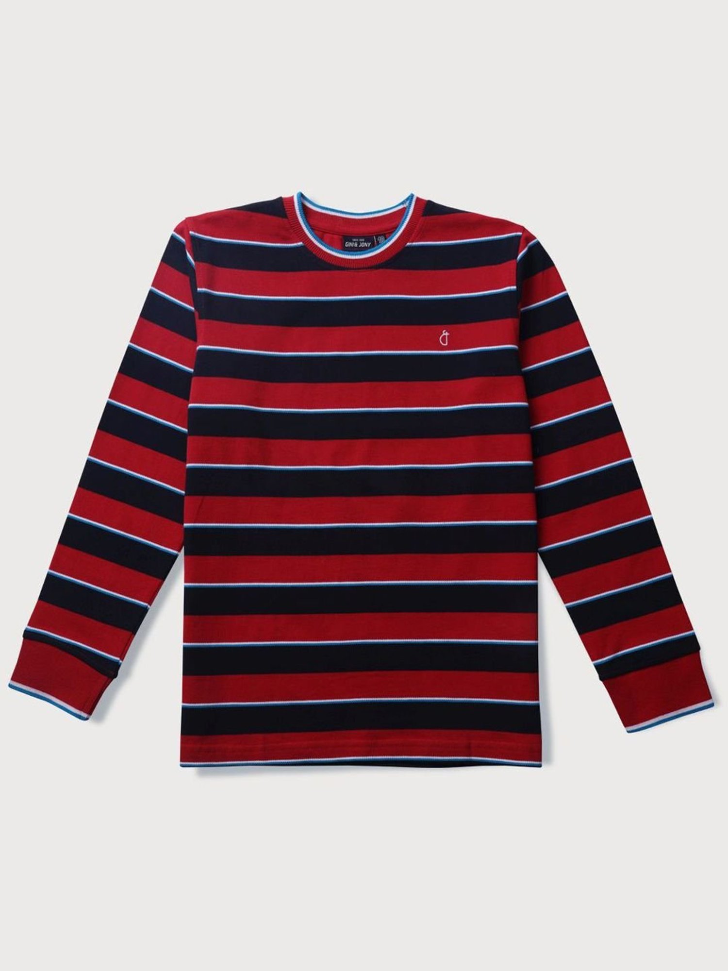 Gini & Jony Kids Red & Black Striped Full Sleeves T-Shirt