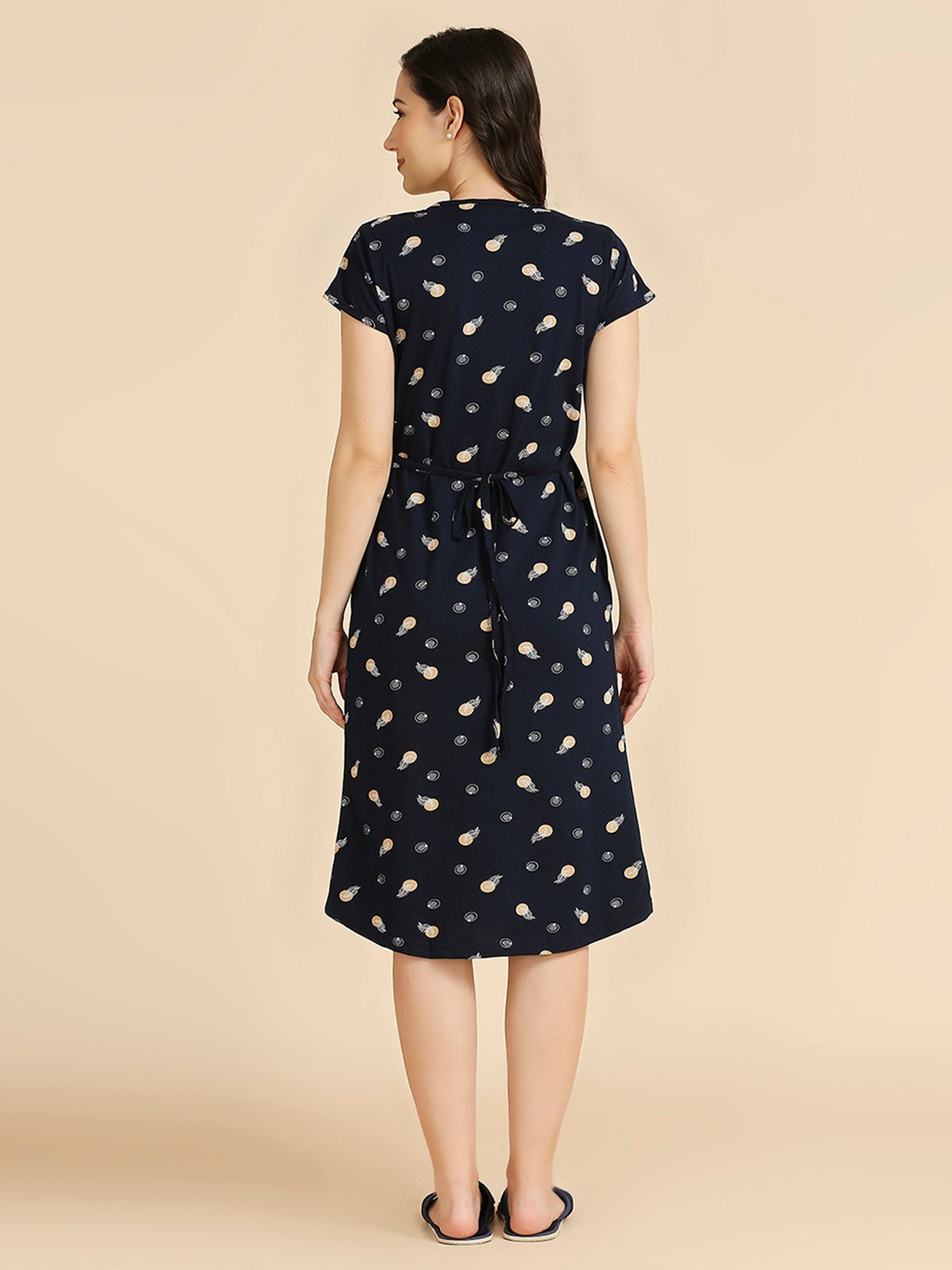 MomToBe Blue Cotton Printed Feeding Nighty