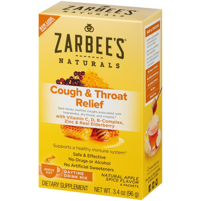 Zarbee's Naturals Cough & Throat Relief Daytime Drink Mix Powder - Natural Apple Spice - 6ct