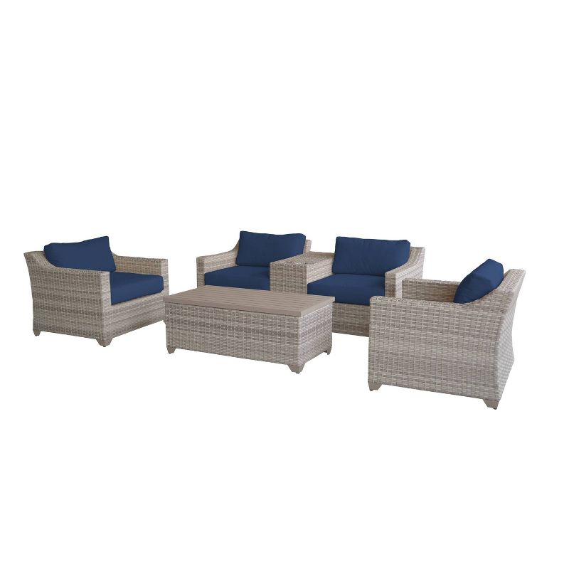 Fairmont 6pc Patio Seating Set with Cushions - Navy - TK Classics