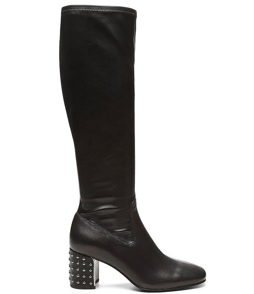 Donald Pliner Cassidy Leather Stretch Shaft Studded Heel Tall Boots