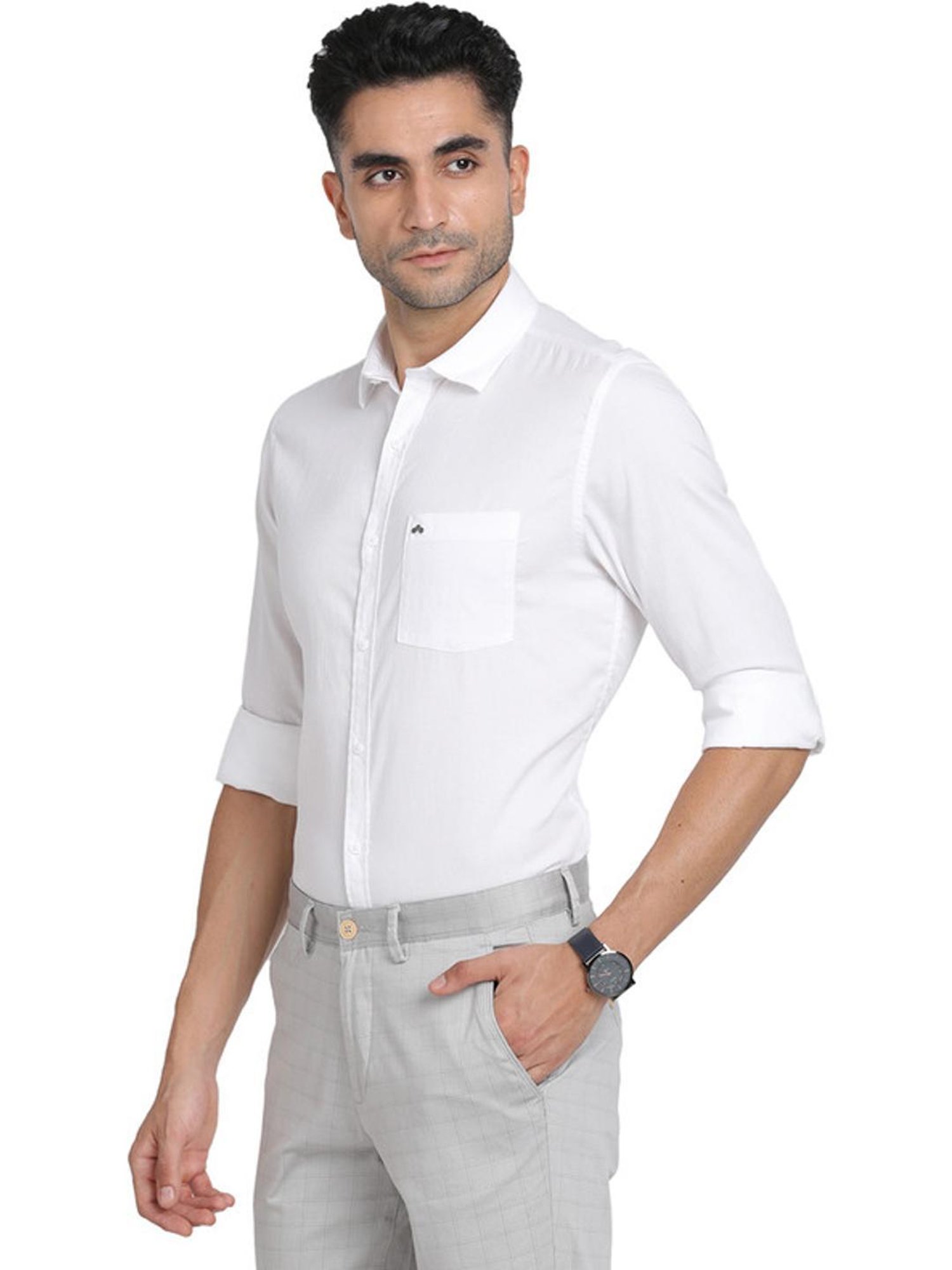 Turtle White Cotton Slim Fit Shirts