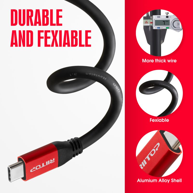 Oculus Link Cable 10FT, RIITOP USB 3.1 C to C Cable Right Angled with Emarker, up to 100W 20V 5A PD Charging, 10Gbps Data Transfer, 4K Video Output, for Oculus Quest 2 Charging, USB-C Monitor Display