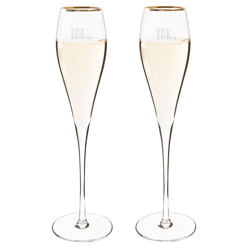 2ct Mr. & Mr. Gatsby Gold Rim Champagne Flutes