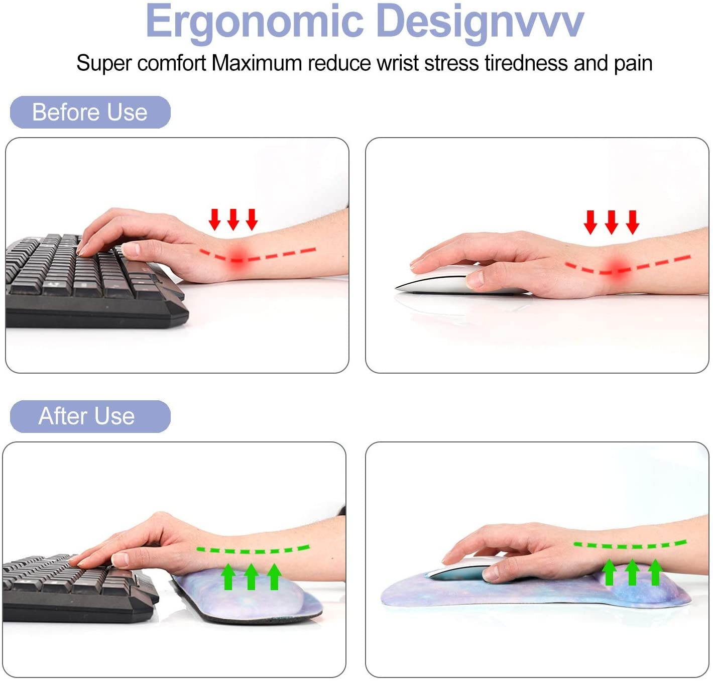 Keyboard Wrist Rest Mouse Pad Support, ToLuLu Gel Ergonomic Mouse Pads for Computer Laptop PC, Comfortable Durable Mousepad Keyboard Wrist Rests for Easy Typing Pain Relief, Romantic Starry Night Sky