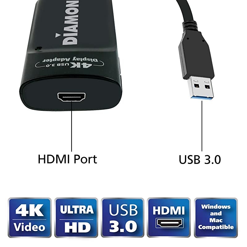 BVU5500H USB to HDMI 4K2K Video Graphics Adapter with Audio for Multiple Monitors 3840 X 2160 supports Windows 108187