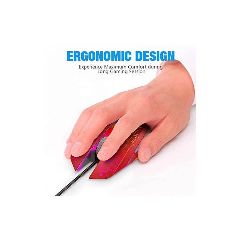 RGB Gaming Mouse Ergonomic USB Wired Optical Mouse Mice with 7 Colors LED Backlight 4 DPI Settings Up to 3600 DPI 6 Programmed Buttons for Laptop PC Computer Games amp Work Red