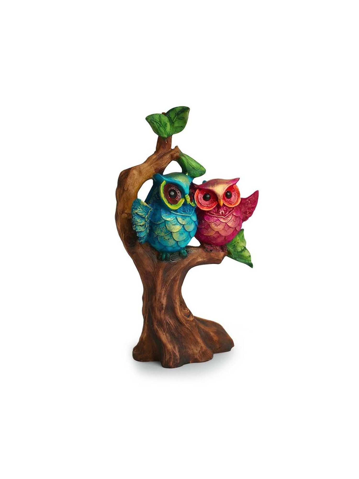 ExclusiveLane White & Golden Resin Owls On A Tree Branch Showpiece