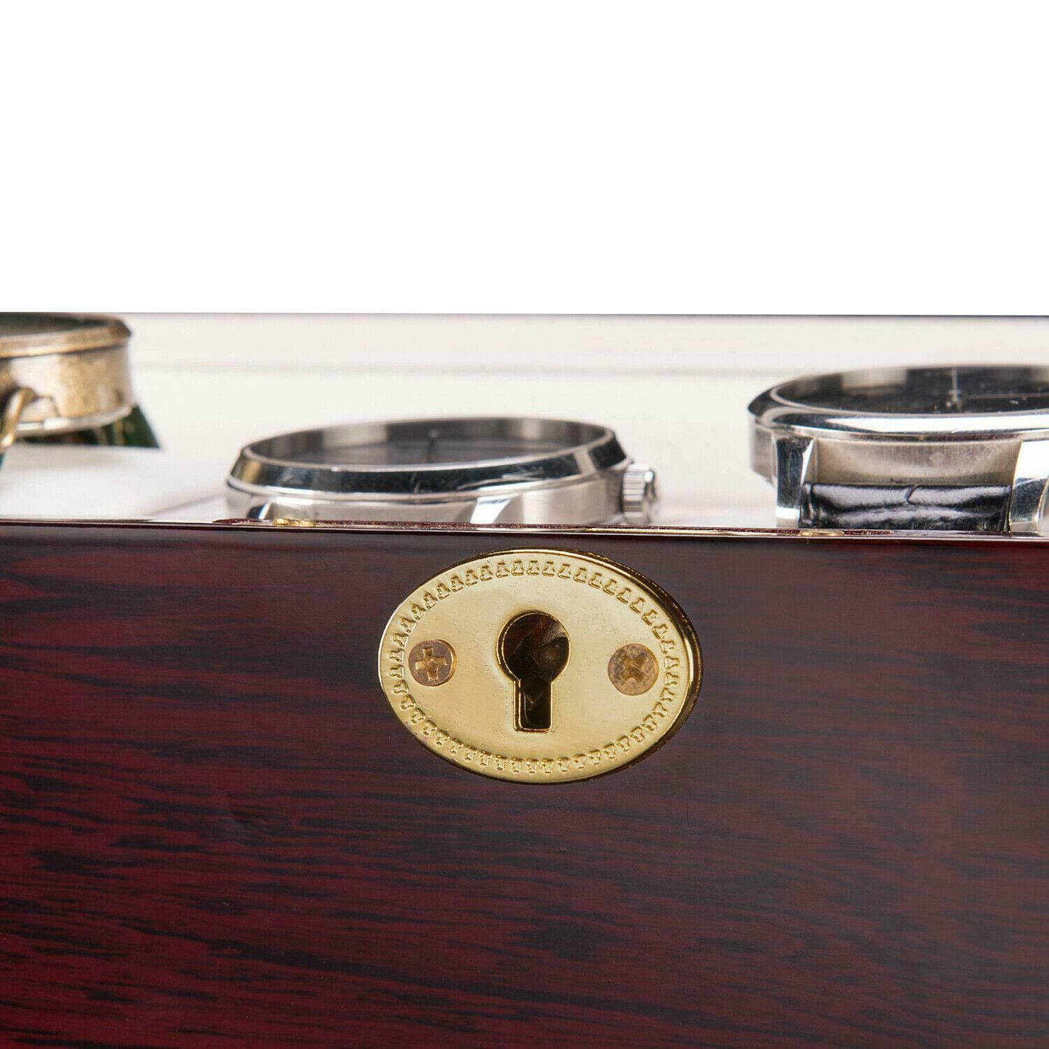 6 Slot Wooden Wrist Watch Display Box Storage Holder Organizer Case w/Key