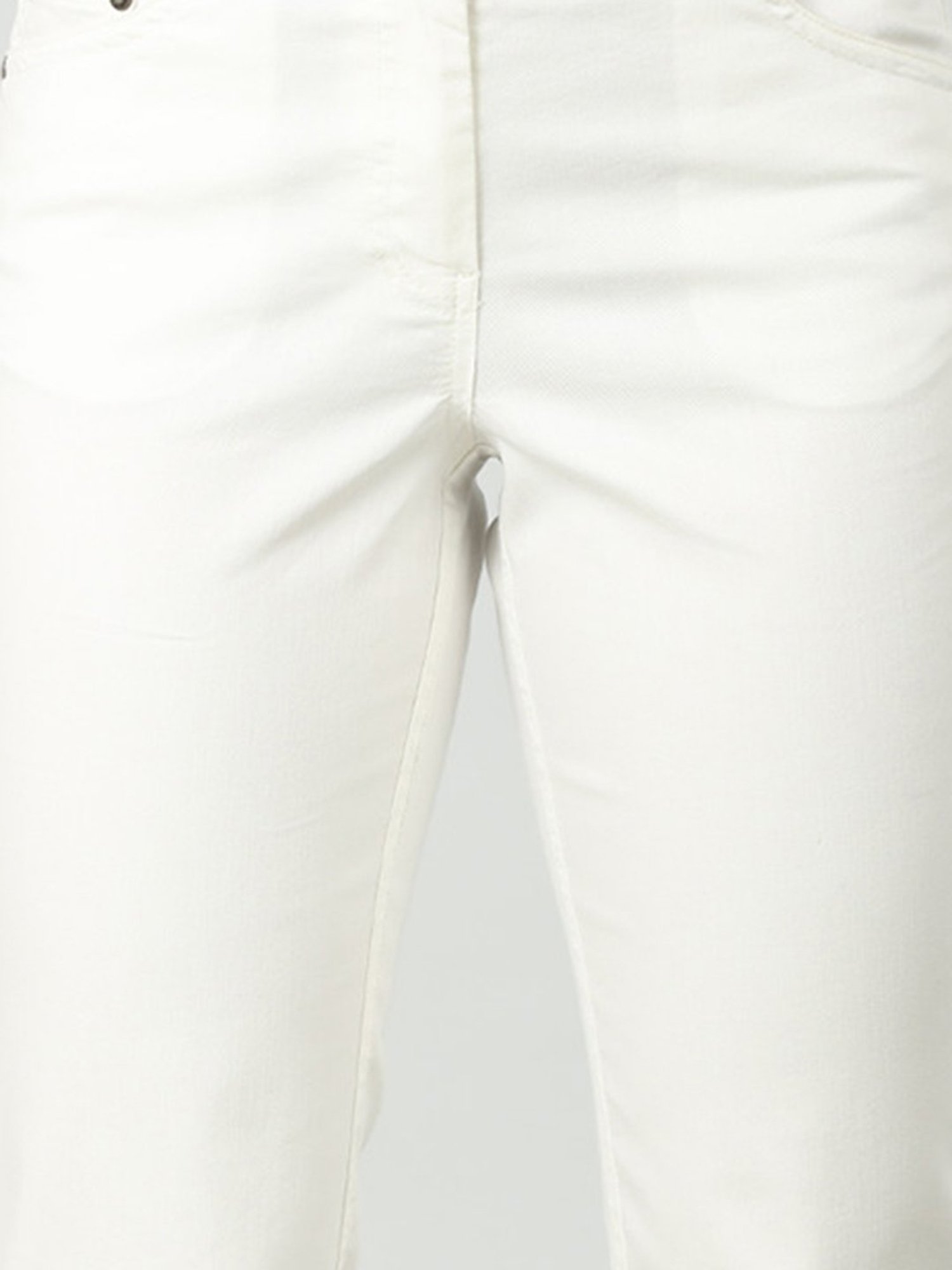 Mustard White Crepe Regular Fit Mid Rise Pants