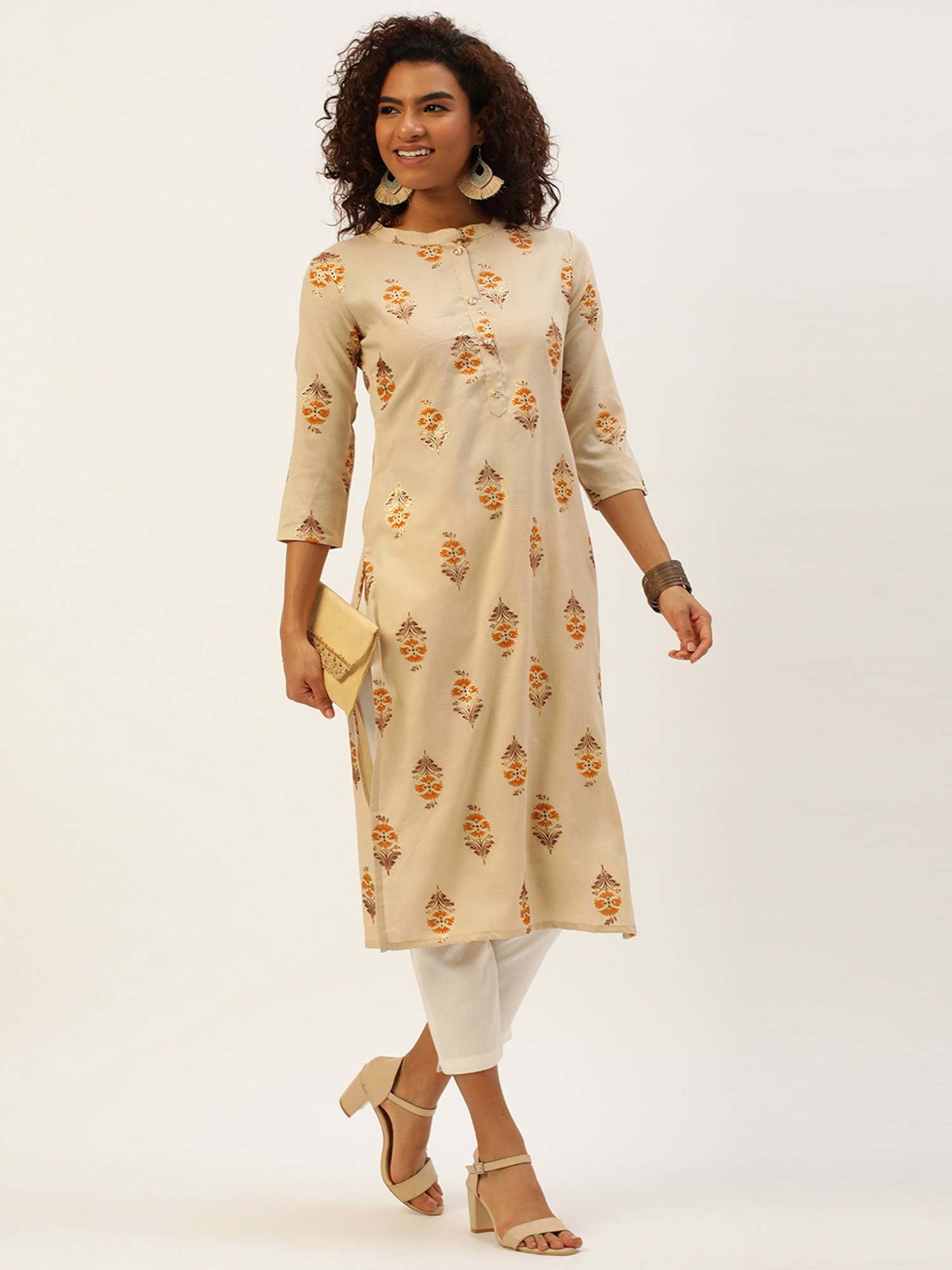SWAGG INDIA Beige Printed Straight Kurta