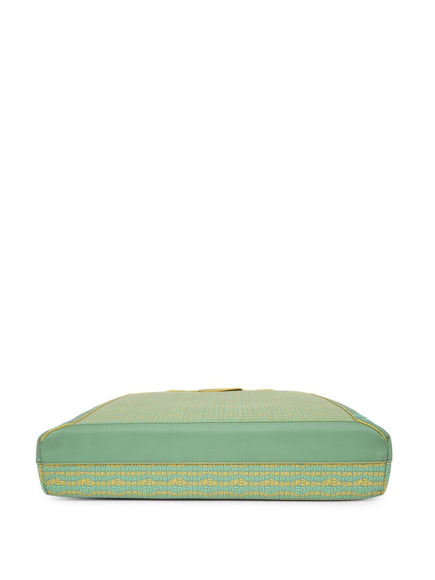 Eume Dragonfly Basil Green Leather Printed Tote Handbag with Pouch