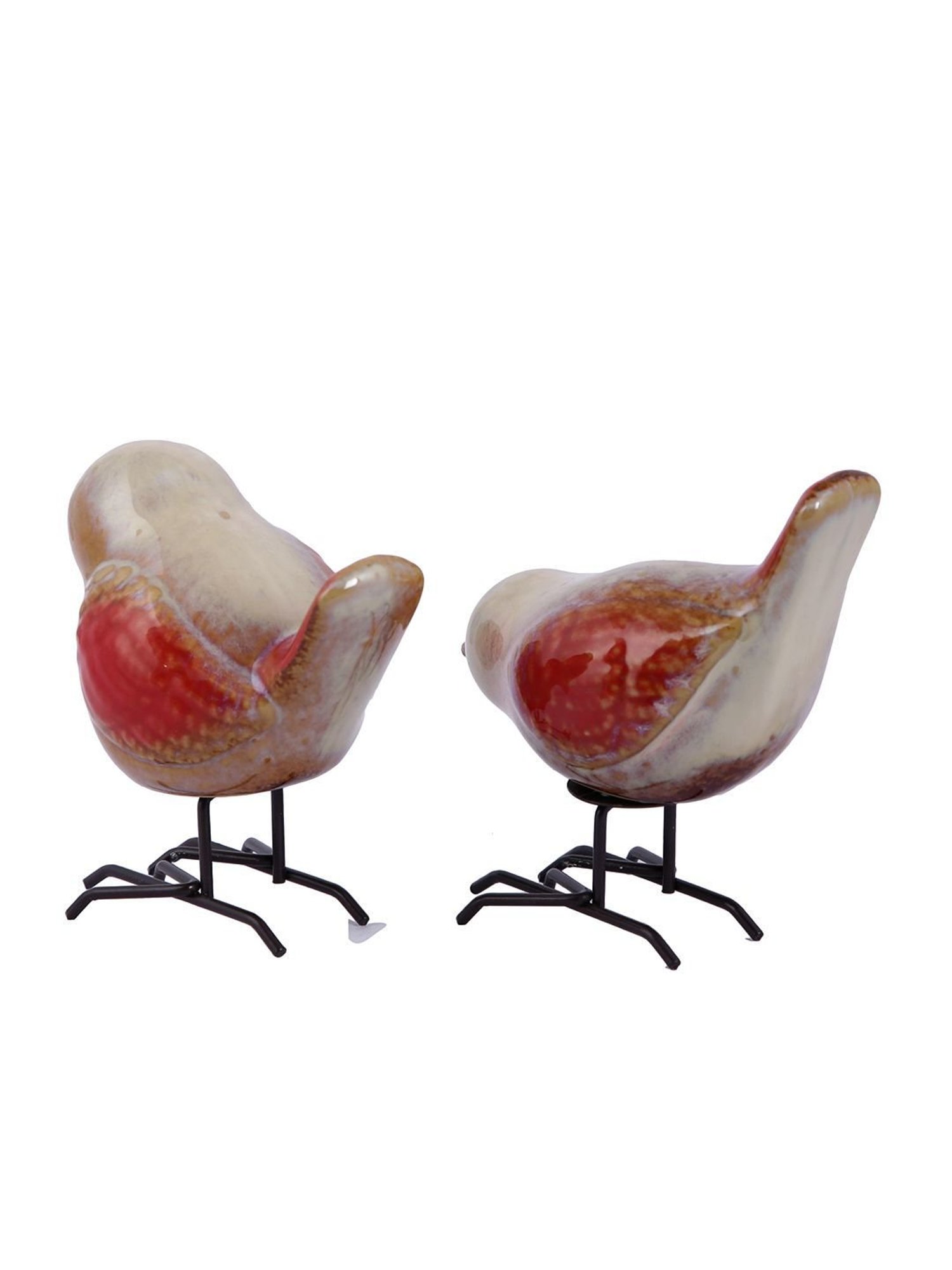 Tayhaa Red & Brown Ceramic Birds - Set of 2