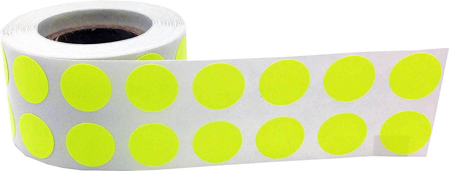 Color Coding Labels Fluorescent Yellow Round Circle Dots For Organizing Inventory 1/2 Inch 1,000 Total Adhesive Stickers
