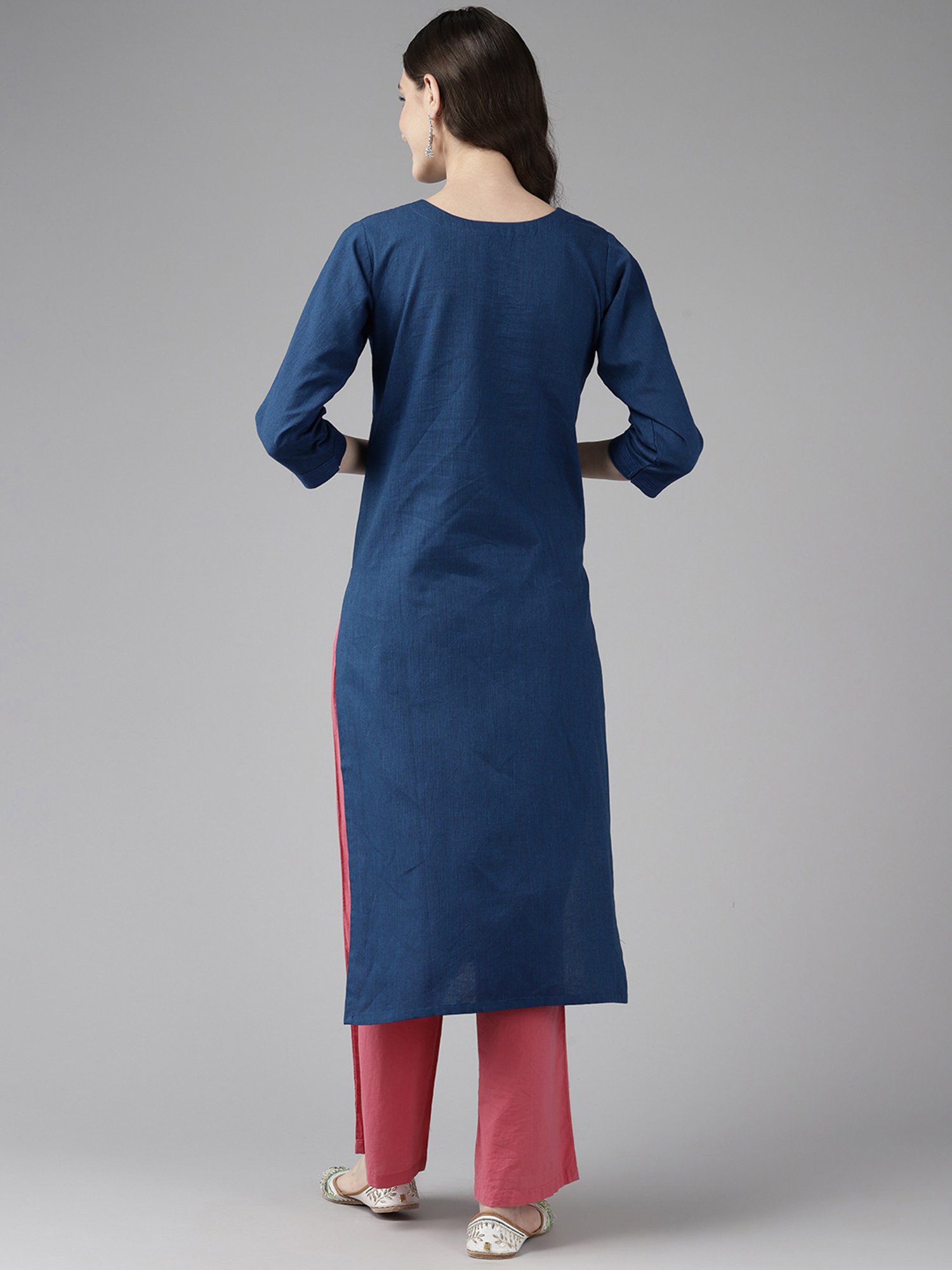 Aarika Blue Cotton Embroidered Straight Kurta
