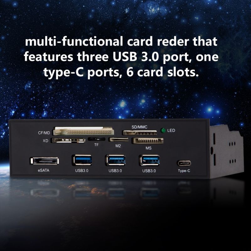Sunshine-tipway STW 5.25" Internal Card Reader Media Multi-Function Dashboard PC Front Panel Type-C USB 3.1 USB 3.0 Support CF MD XD MMC TF M2 MS