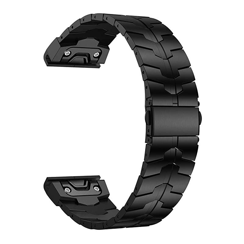 Fenix 5X6X Band 26mm Titanium Metal Quick Fit Watch Strap with Enhanced Durability Version Compatible for Garmin Fenix 5X5X Plus6X ProDescent Mk1 Smartwatch DLC Black