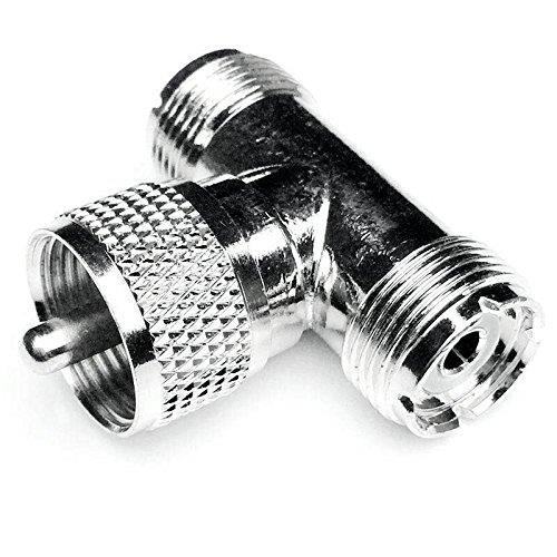 CESS Adapter UHF Male PL-259 to Dual Female SO-239 Jack RF Splitter - UHF Male to Dual UHF Female (2 Pack)