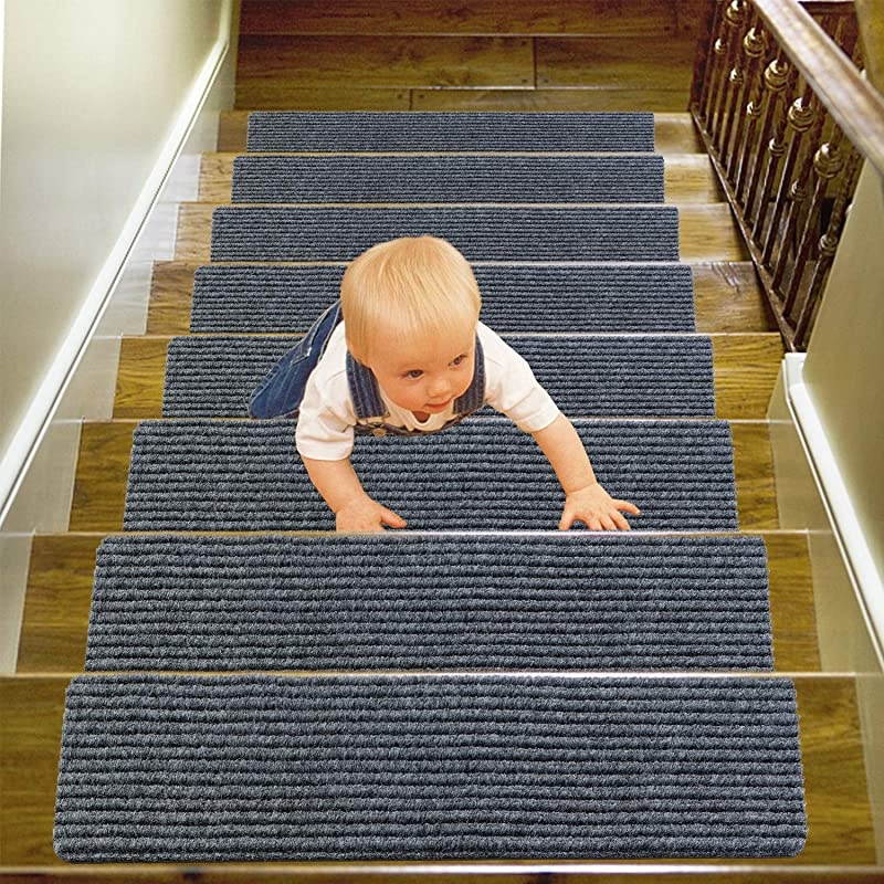 Pack8quotx 30quotNonSlip Stair Treads Carpet Indoor Anti Slip Stair Mats Skid Resistant Rubber Backing for Child ProofingPet SafetyElderly Safety Gray