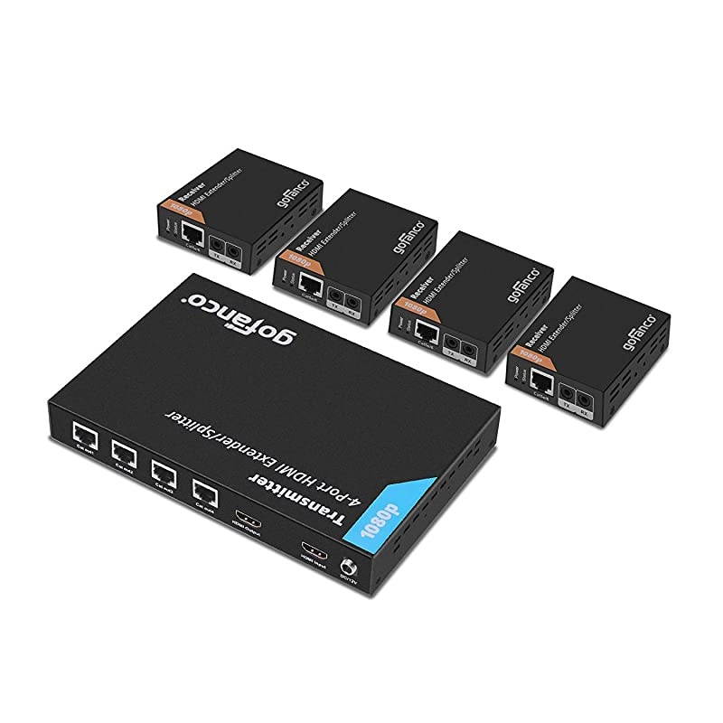 Prophecy 1x4 HDMI Extender Splitter 1080p Over Cat5e/Cat6/Cat7 Ethernet Cable with HDMI Loopout - Up to 50m/165ft - EDID Management, Bi-Directional IR Remote Control (1 in 4 Out / 4-Port)