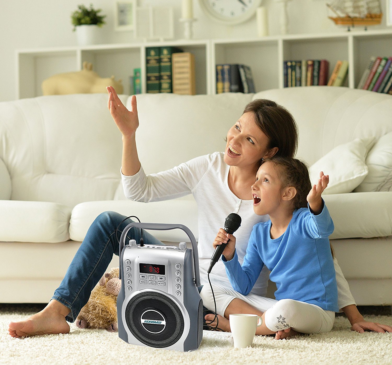 KORAMZI  Karaoke Portable Rechargeable Boombox with Bluetooth, FM Radio, AUX In (Red) KS-200RD