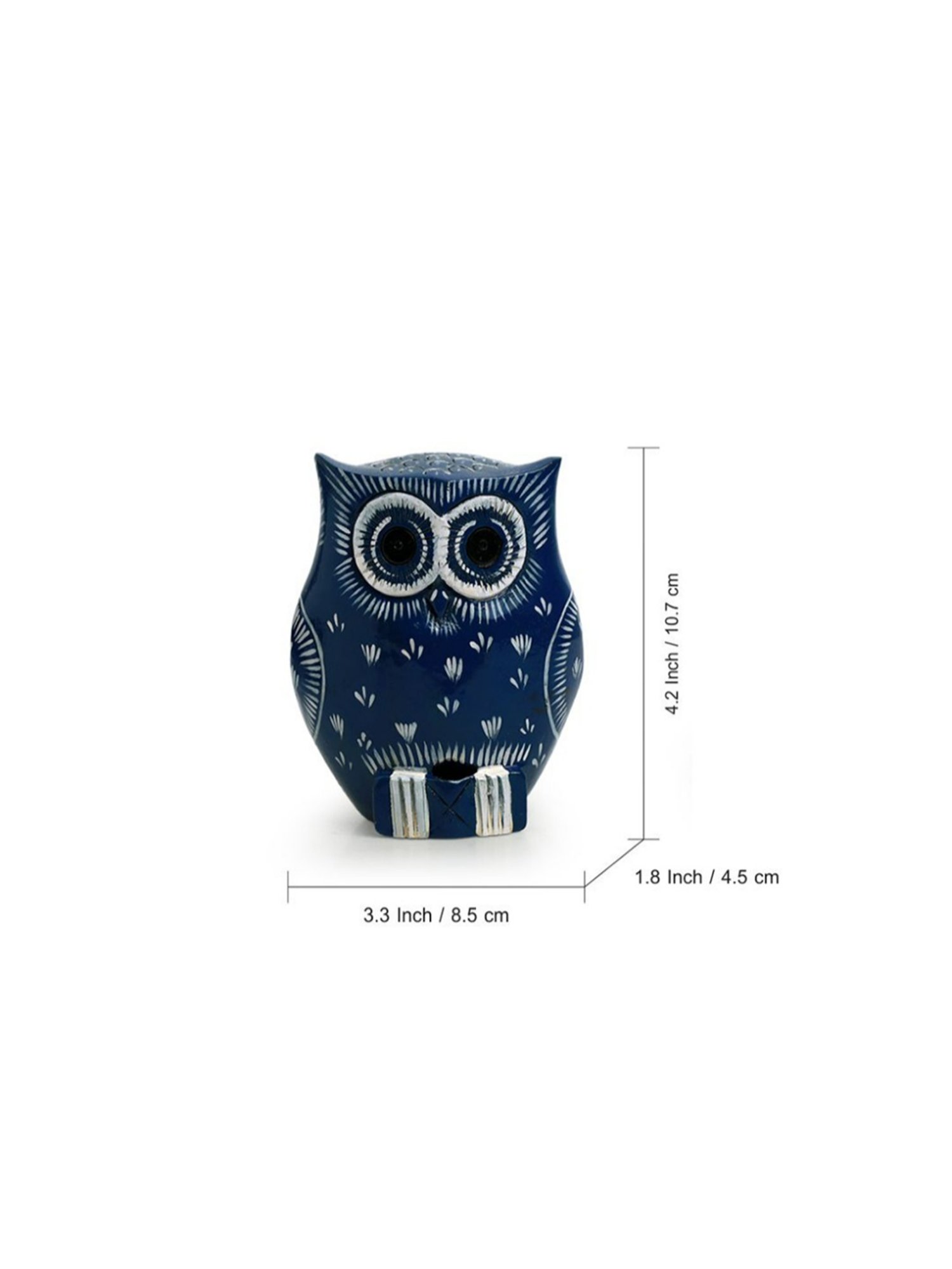 ExclusiveLane Hand-painted Navy Blue & Off-White Eucalyptus Wood The Enlightened Owl Showpiece