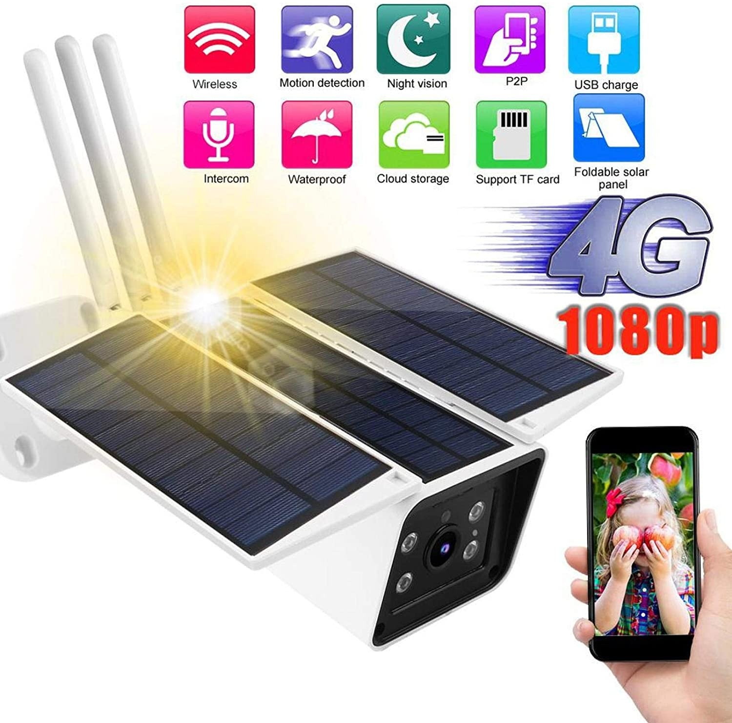 01 4G Solar Camera, 15 Meter Night Vision Two-Way Voice Function Solar Powered 1080P Hd(Southeast Asia and South America Frequency Bands)