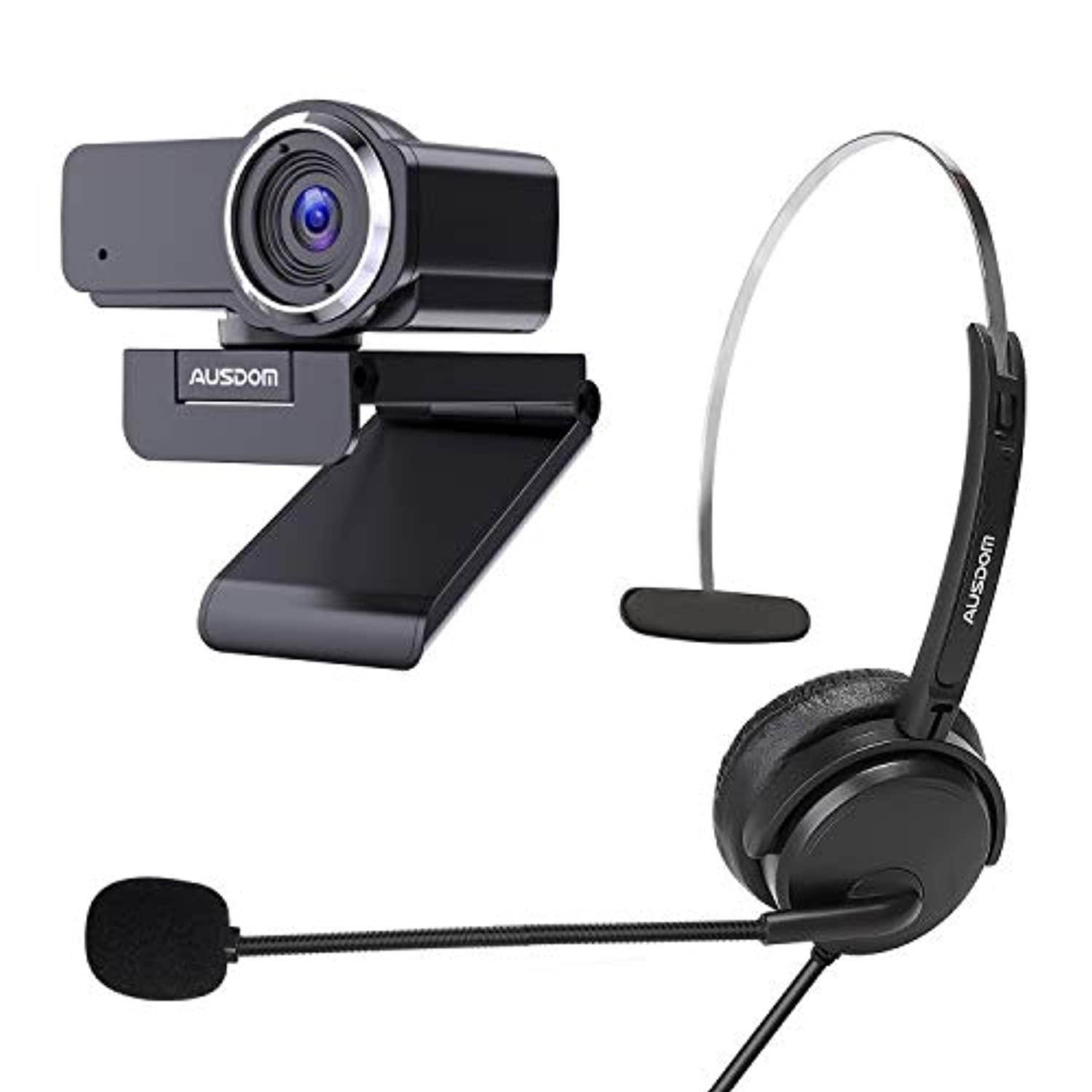bundle ausdom aw635 fhd 1080p webcam and ausdom bh01 3.5mm wired telephone headset for work at home pc computer