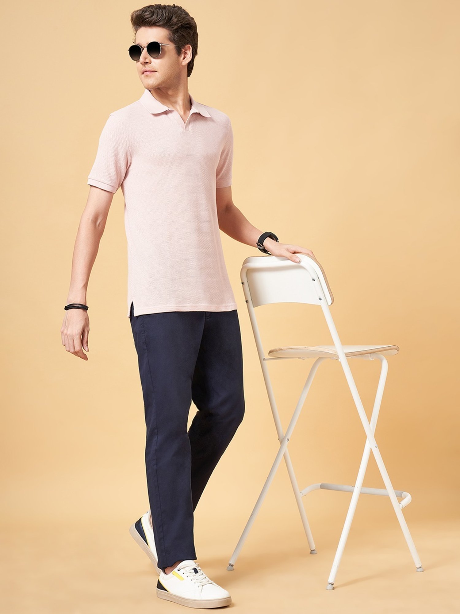 Byford by Pantaloons Coral Pink Cotton Slim Fit Polo T-Shirt