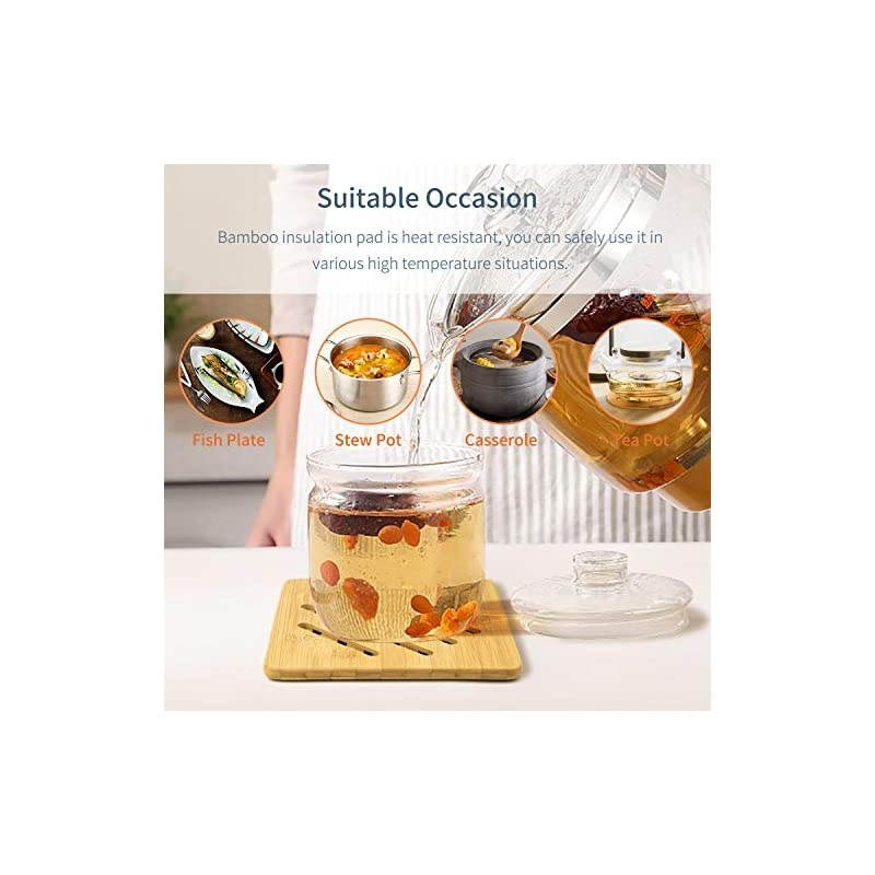 Hot Pads Trivet,Table Solid Bamboo Wood Trivets for Hot Dishes and Pot with Non-slip Pads Heat Resistant Pads Teapot Trivet 4pcs(Multi Size,2 Square 2 Round)