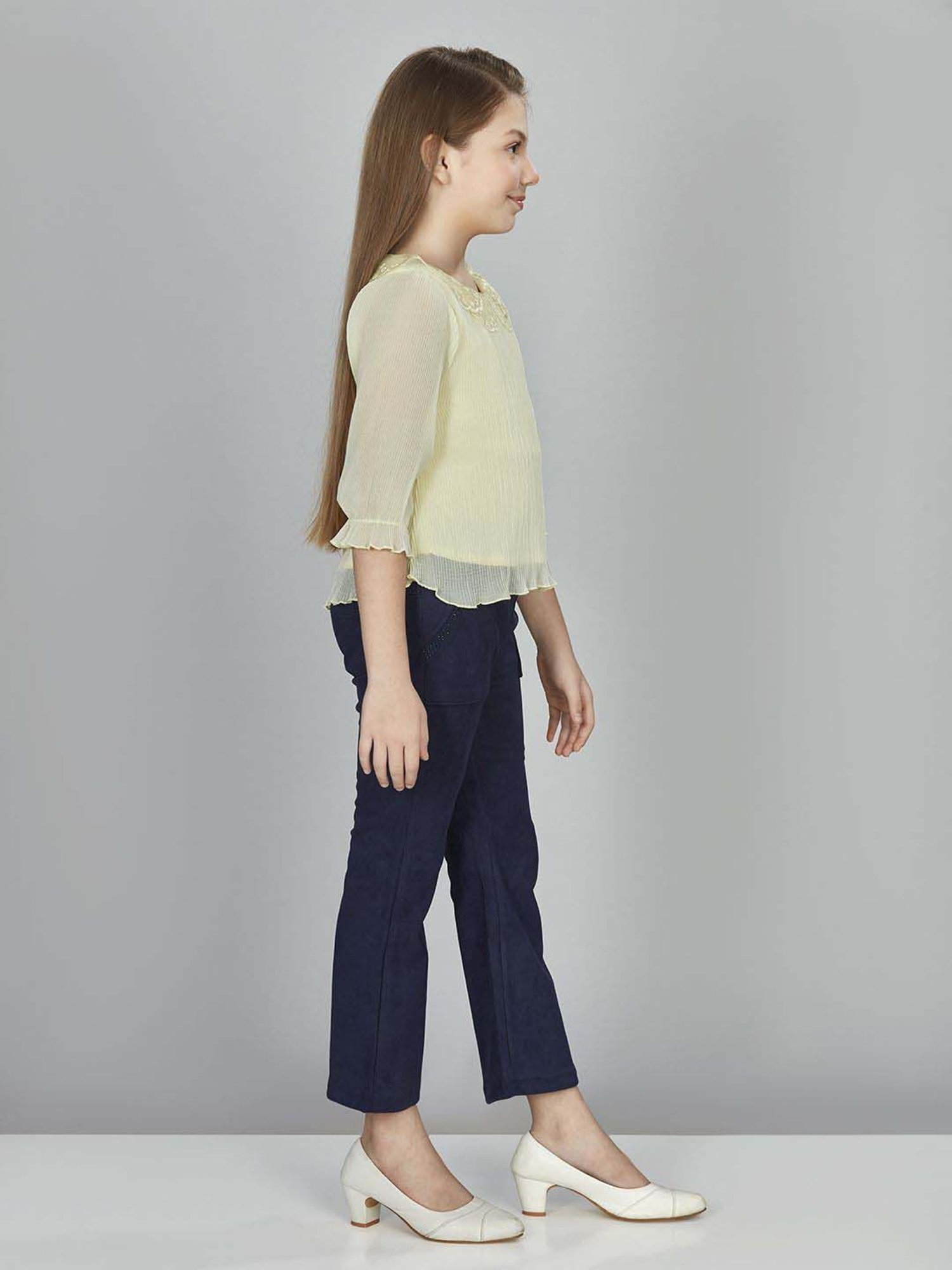 Peppermint Girls Yellow Solid Full Sleeves Top