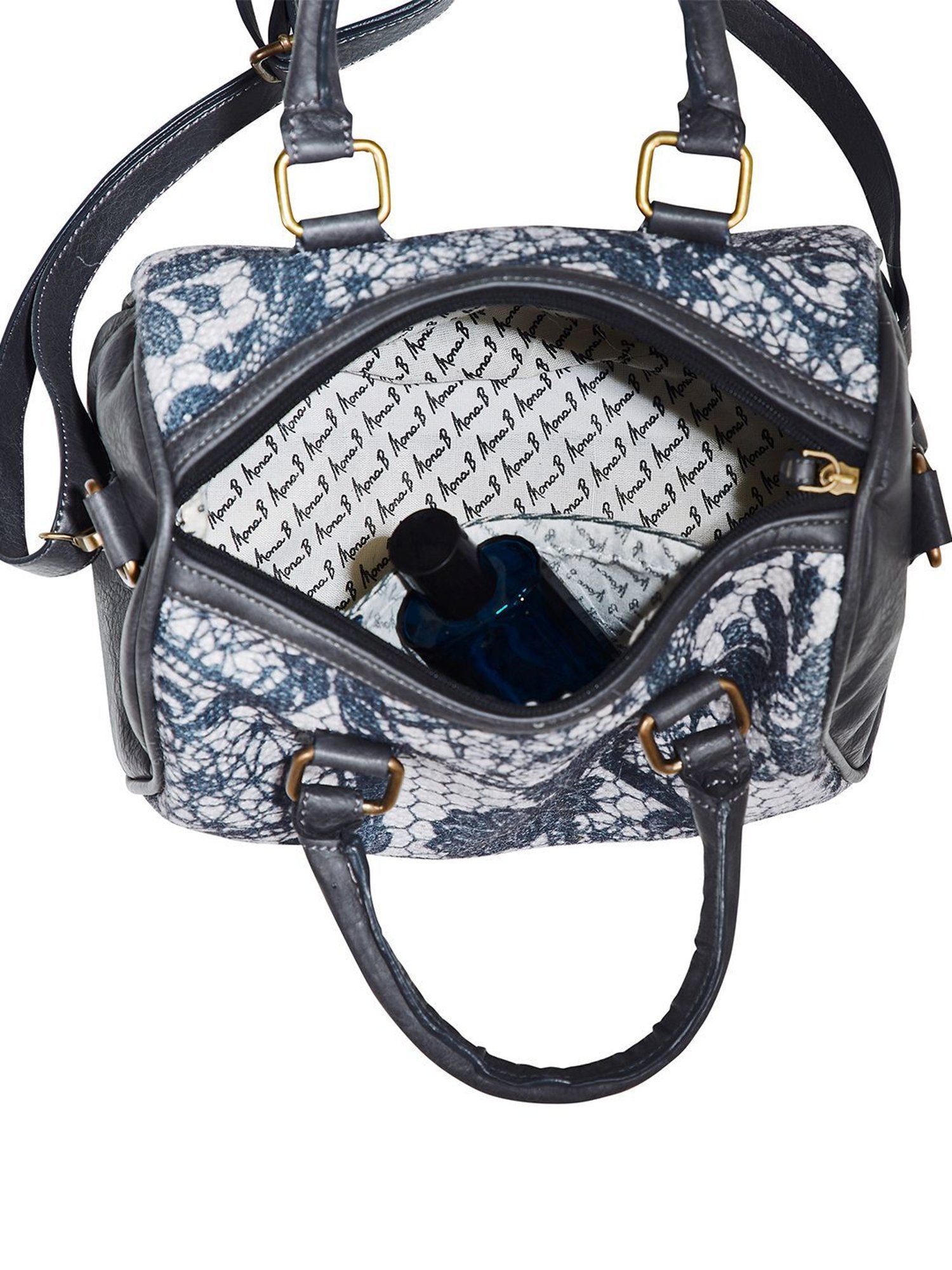 Mona B Grey Printed Medium Handbag