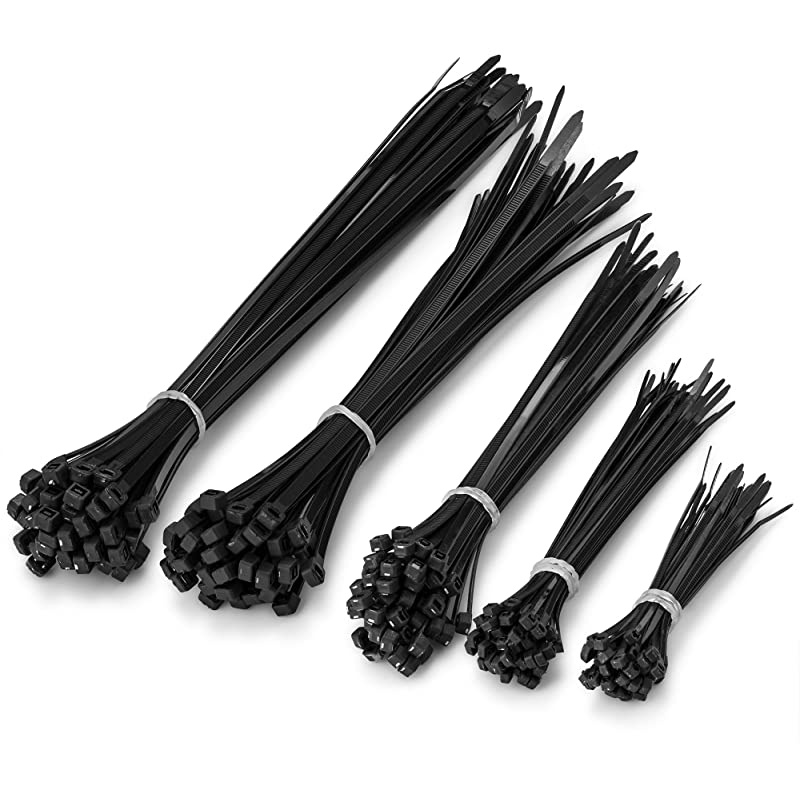 MultiPurpose Cable Ties Assorted Sizes 4+6+8+10+12Inch SelfLocking Nylon Zip Wire TieWraps 250 Pcs Variety Pack Color Black CableTie Set