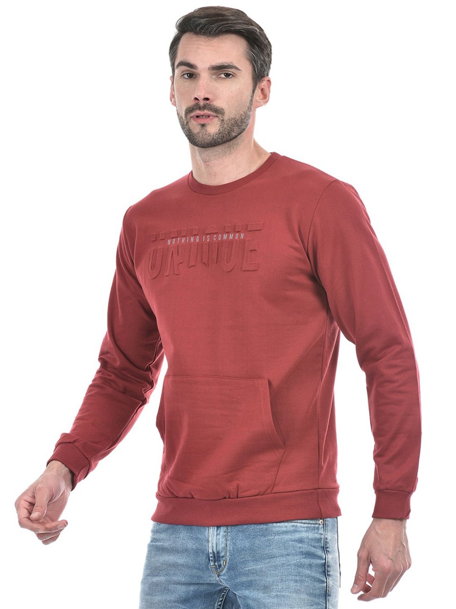 Lawman Maroon Cotton Regular Fit Printed Sweatshirts