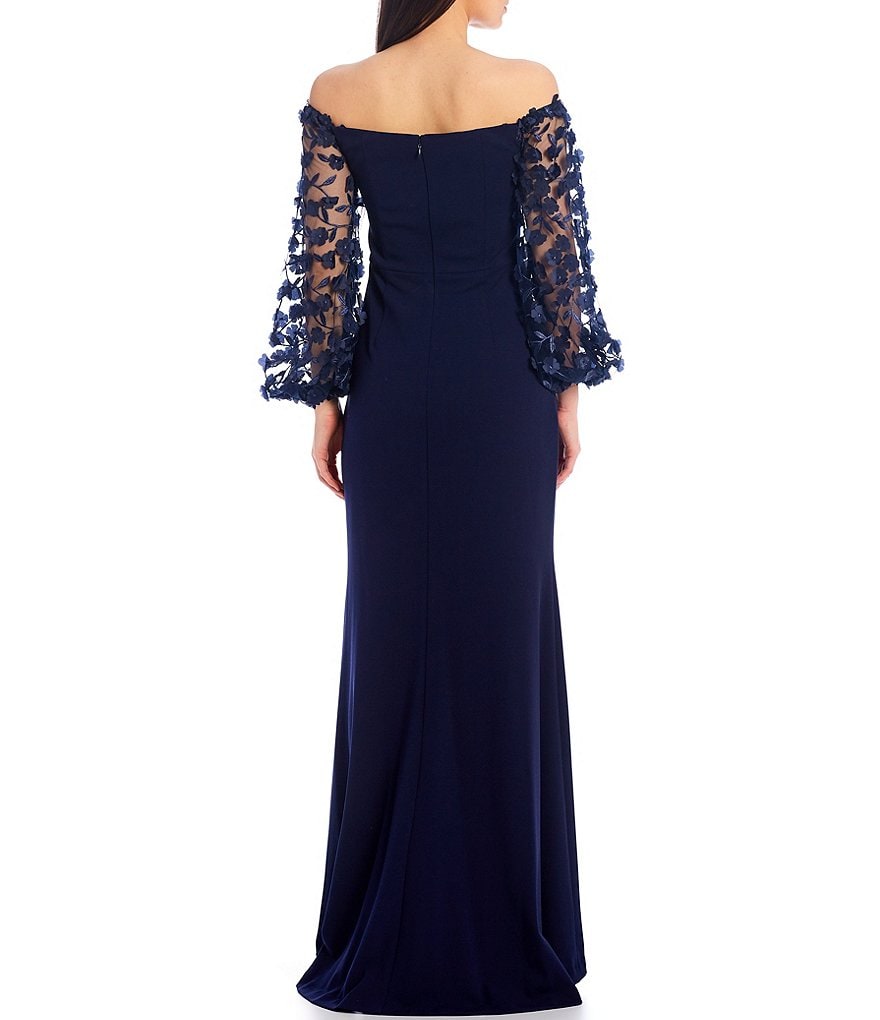 Eliza J Off-the-Shoulder 3D Fleur Applique Scuba Crepe Gown