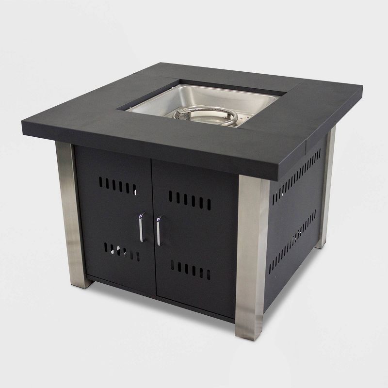 Pleasant Hearth Montreal 38" Matte Black and Stainless Steel Gas Fire Pit Table