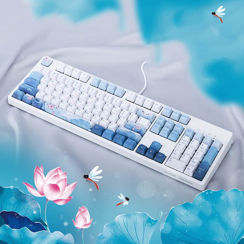 A-jazz AK535  N-key Rollover  Ergonomic Design,Cool Exterior USB Wired Cherry  MX Red Mechanical Gaming  Keyboard For Office And Game,  PBT Keycaps  - Blue Lotus ( No Light Version )
