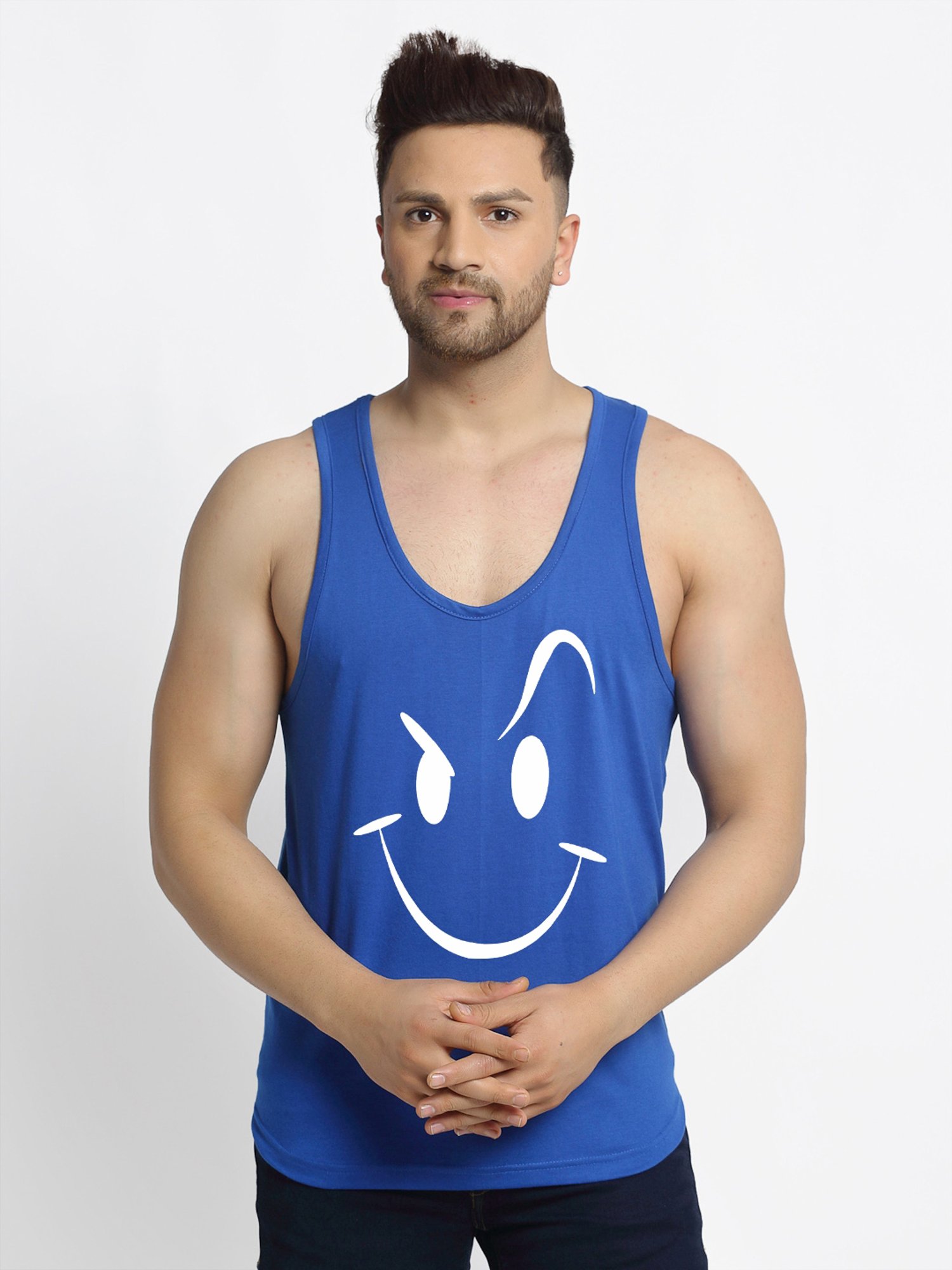 Friskers Multi Cotton Slim Fit Printed Gym Vest - Pack of 2